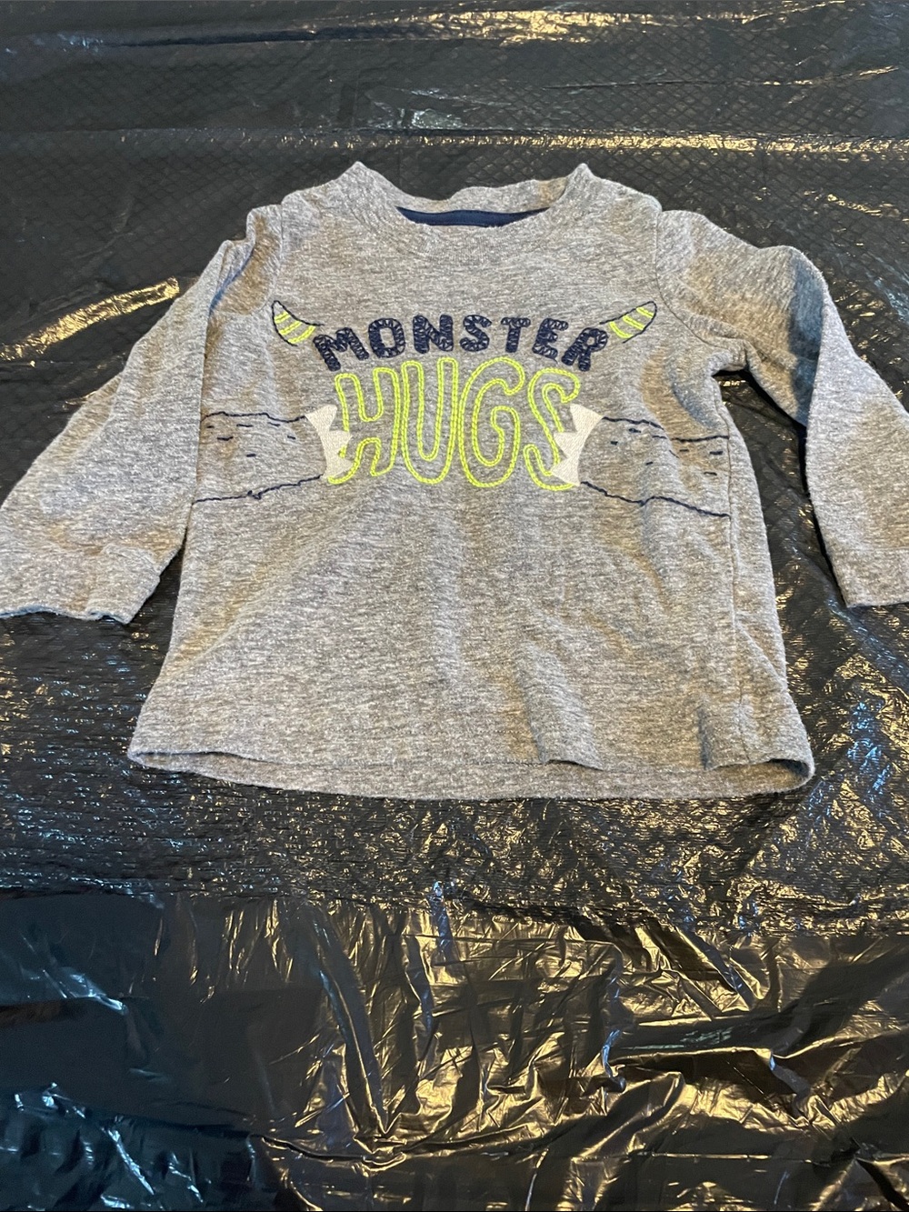 Carter's Gray Long-Sleeve 'Monster Hugs' Tee with Lime Detail